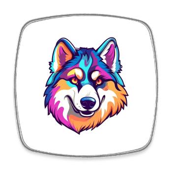 Husky-Hunderassen-Karikatur Kawaii-Illustration - Viereckiger Kühlschrankmagnet - Weiß - Vorne