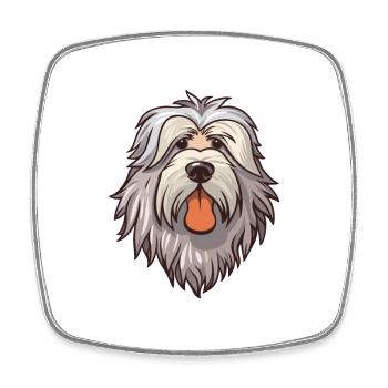Bergamasco Shepherd Dog Breed Cartoon Kawaii Illus - Square fridge magnet - white - Front