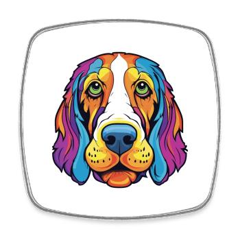 Russian Hound Dog Breed Cartoon Kawaii Illustratio - Square fridge magnet - white - Front