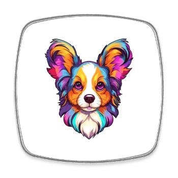 Papillon chien race dessin animé Kawaii Illustration - Magnet carré - blanc - Devant