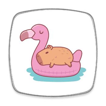 Mignon Capybara se détendre et se détendre sur Flamingo Po - Magnet carré - blanc - Devant
