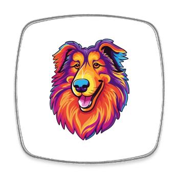 Rough Collie Dog Breed Cartoon Kawaii Illustration - Square fridge magnet - white - Front