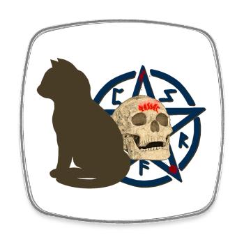 Pentagram muster, Katzen design, Menschenschädel - Viereckiger Kühlschrankmagnet - Weiß - Vorne