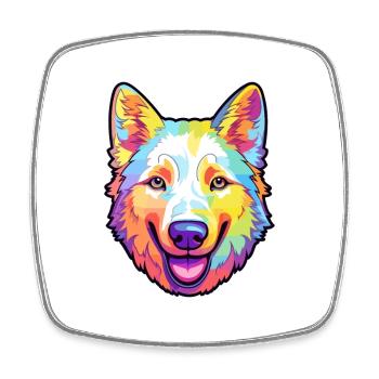 White Shepherd Dog Breed Cartoon Kawaii Illustrati - Square fridge magnet - white - Front