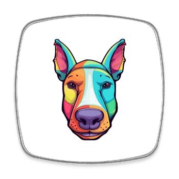 Bull Terrier chien race dessin animé Kawaii Illustration - Magnet carré - blanc - Devant