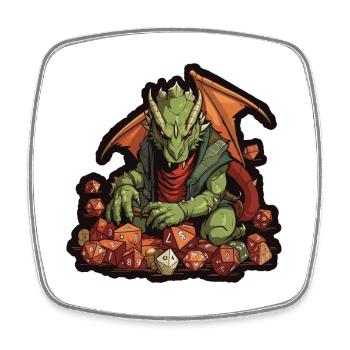 Drache bewacht W20 Würfel – Fantasy RPG - Viereckiger Kühlschrankmagnet - Weiß - Vorne
