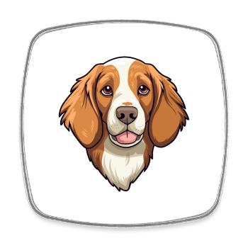 Illustration de race de chien breton Cartoon Kawaii - Magnet carré - blanc - Devant