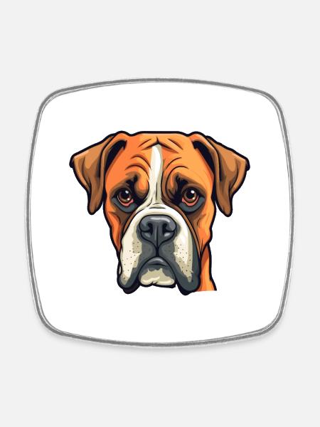 Boxer chien race dessin animé kawaii illustration - Magnet carré - blanc