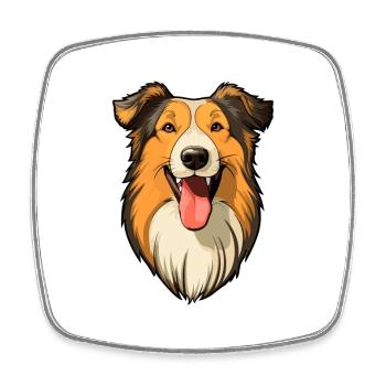 Collie chien race dessin animé Kawaii Illustration - Magnet carré - blanc - Devant