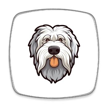 Cumberland Sheepdog Dog Breed Cartoon Kawaii Illus - Square fridge magnet - white - Front