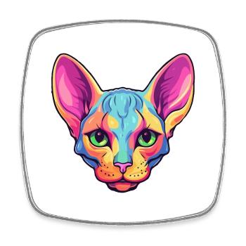 Peterbald Cat Breed aquarelle Cartoon Kawaii Pet - Magnet carré - blanc - Devant