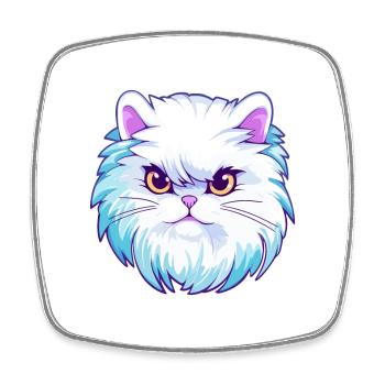 Chat persan à poil long blanc Dessin animé coloré Kawaii - Magnet carré - blanc - Devant