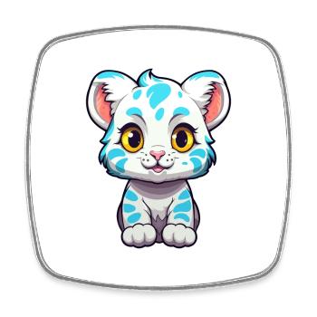 Léopard des neiges bébé chat aquarelle dessin animé Kawaii - Magnet carré - blanc - Devant