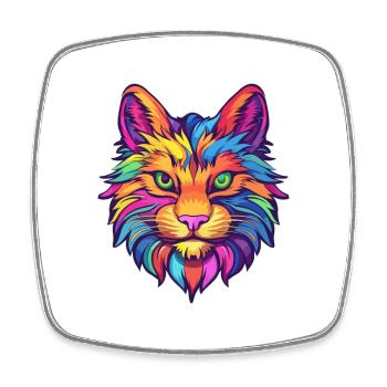 Maine Coon Cat Breed Watercolor Cartoon Kawaii Pet - Square fridge magnet - white - Front