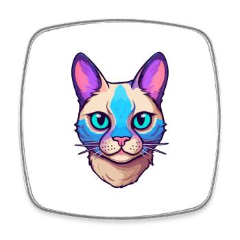 Siamesische Kurzhaarkatze Aquarell Karikatur Kawaii - Viereckiger Kühlschrankmagnet - Weiß - Vorne