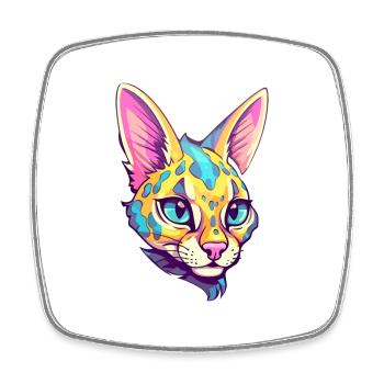 Savannah Katze Rasse Aquarell Karikatur Kawaii Haustier - Viereckiger Kühlschrankmagnet - Weiß - Vorne