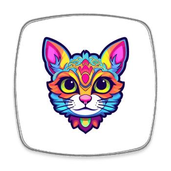 Arabian Mau Cat Breed Watercolor Cartoon Kawaii - Square fridge magnet - white - Front