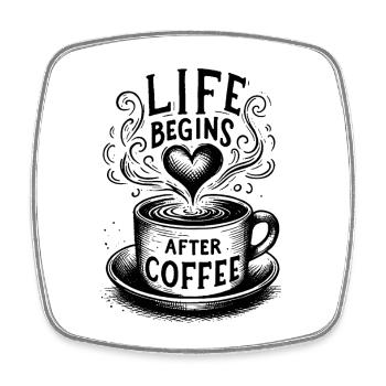 life begins with coffee! Kaffeejunkie - Viereckiger Kühlschrankmagnet - Weiß - Vorne