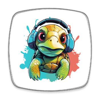 Turtle with headphones Turtles - Square fridge magnet - white - Front
