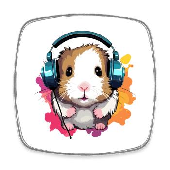 Hamster mit Kopfhörer Zwerghamster Goldhamster - Viereckiger Kühlschrankmagnet - Weiß - Vorne