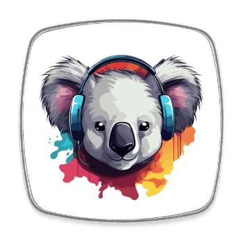 Koala with headphones Koala Bear - Square fridge magnet - white - Front