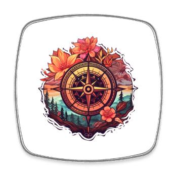 Belle boussole Boho avec des fleurs et des arbres - Magnet carré - blanc - Devant
