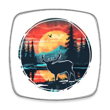 Wunderschönes Naturdesign mit Hirsch im Wald - Viereckiger Kühlschrankmagnet - Weiß - Vorne