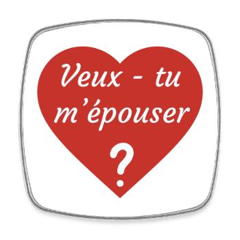 Proposition mariage veux tu m'épouser cœur rouge - Magnet carré - blanc - Devant
