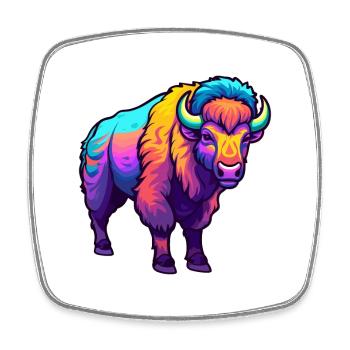 Bison Colorful Watercolor Cartoon Kawaii Animal - Square fridge magnet - white - Front