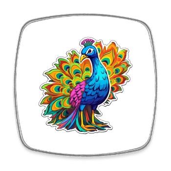 Peacock Colorful Watercolor Cartoon Kawaii Animal - Square fridge magnet - white - Front