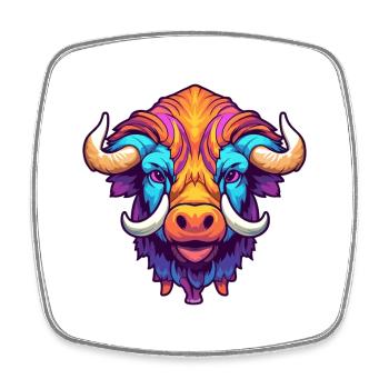 Buffalo Colorful Watercolor Cartoon Kawaii Animal - Square fridge magnet - white - Front
