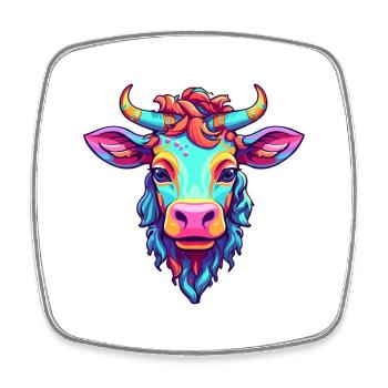 Vache Aquarelle Colorée Dessin Animé Kawaii Animal - Magnet carré - blanc - Devant
