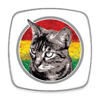 Cat face with reggae flag - Square fridge magnet - white - Front