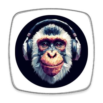 Cool monkey with headphones - Square fridge magnet - white - Front