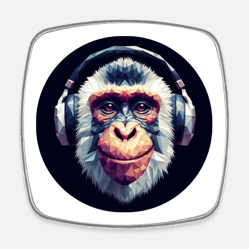 Cool monkey with headphones - Square fridge magnet - white