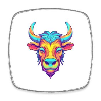 Bull Colorful Watercolor Cartoon Kawaii Animal - Square fridge magnet - white - Front