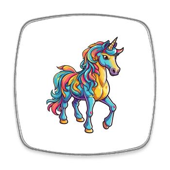 Unicorn Colorful Watercolor Cartoon Kawaii Animal - Square fridge magnet - white - Front