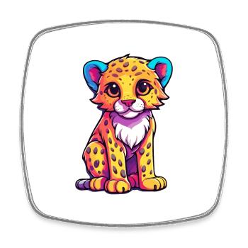 Cheetah Colorful Watercolor Cartoon Kawaii Animal - Square fridge magnet - white - Front