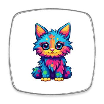 Katze buntes Aquarell Cartoon Kawaii Tier - Viereckiger Kühlschrankmagnet - Weiß - Vorne