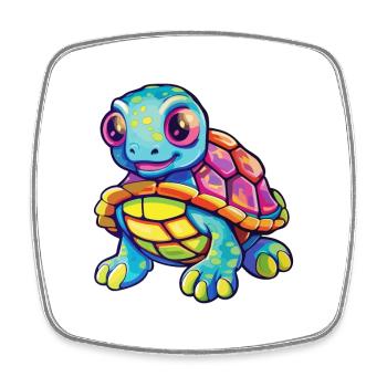 Turtle Colorful Watercolor Cartoon Kawaii Animal - Square fridge magnet - white - Front