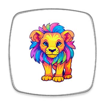 Lion Aquarelle Colorée Dessin Animé Kawaii Animal - Magnet carré - blanc - Devant