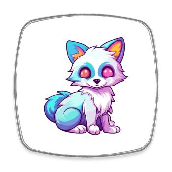 Arktisfuchs Bunte Aquarell-Karikatur Kawaii Anim - Viereckiger Kühlschrankmagnet - Weiß - Vorne