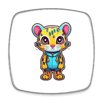 Ocelot Colorful Watercolor Cartoon Kawaii Animal - Square fridge magnet - white - Front
