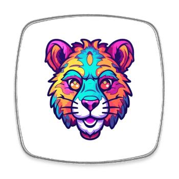 Tiger Colorful Watercolor Cartoon Kawaii Animal - Square fridge magnet - white - Front