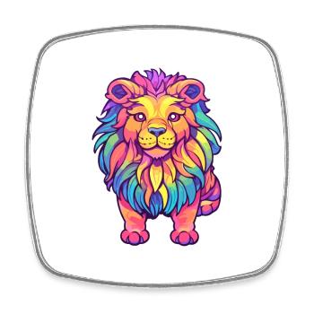 Lion Aquarelle Colorée Dessin Animé Kawaii Animal - Magnet carré - blanc - Devant