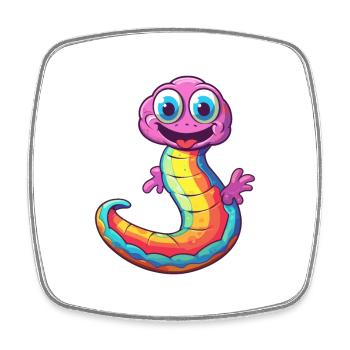 Regenwurm Bunte Aquarell-Karikatur Kawaii Anima - Viereckiger Kühlschrankmagnet - Weiß - Vorne