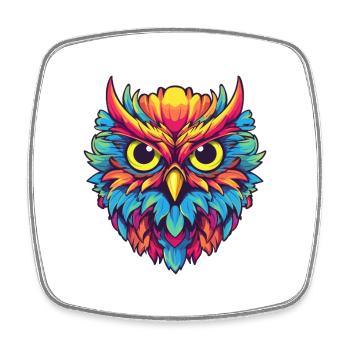 Owl Colorful Watercolor Cartoon Kawaii Animal - Square fridge magnet - white - Front