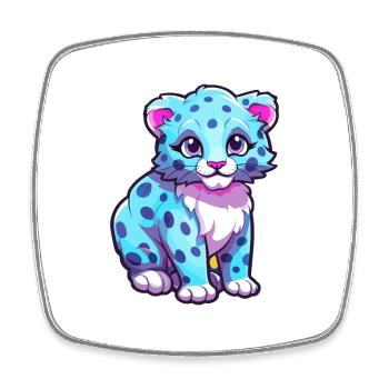 Snow Leopard Colorful Watercolor Cartoon Kawaii An - Square fridge magnet - white - Front