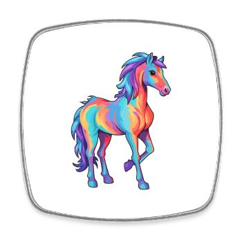 Pferd buntes Aquarell Karikatur Kawaii Tier - Viereckiger Kühlschrankmagnet - Weiß - Vorne