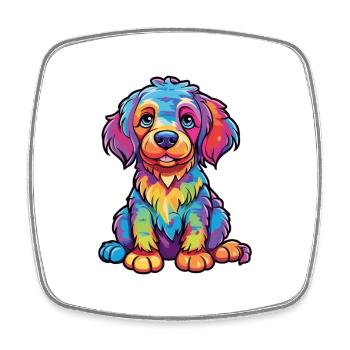 Chien Aquarelle Colorée Dessin Animé Kawaii Animal - Magnet carré - blanc - Devant